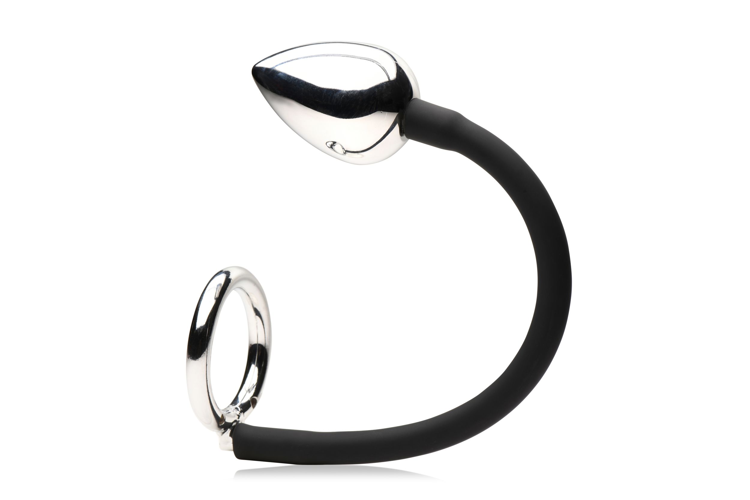 Master Series - Tug + Plug Cock & Ball Ring met Anaalplug - Zwart&Zilver foto 5