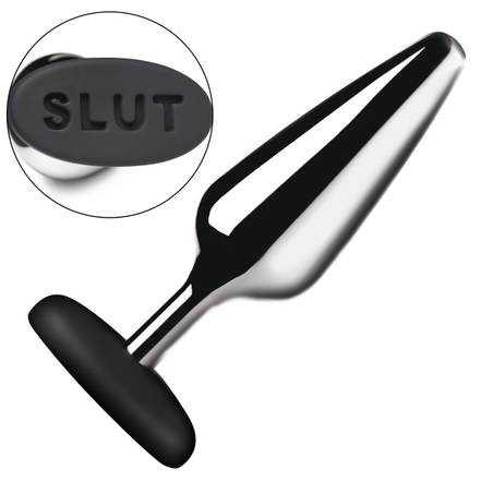 XR Brands - Butt Slut Metal & Silicone Butt Plug - Silver XR Brands - Butt Slut Metal & Silicone Butt Plug - Silver