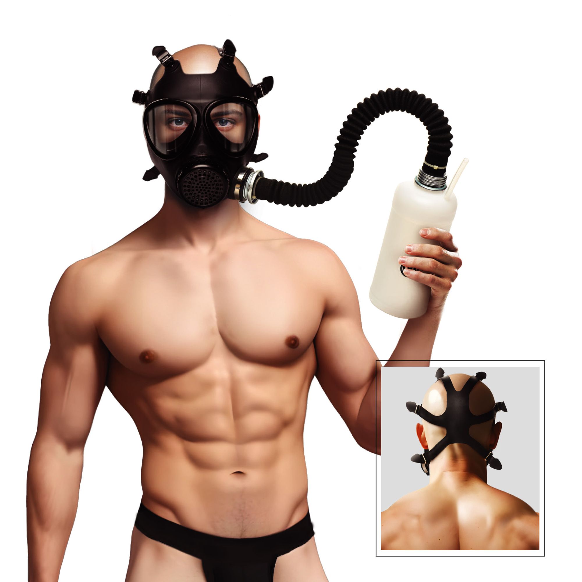 XR Brands - Inhaler Gas Masker Met Fles - Zwart & Wit