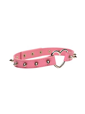 XR Brands - Spiked Heart Choker - Roze