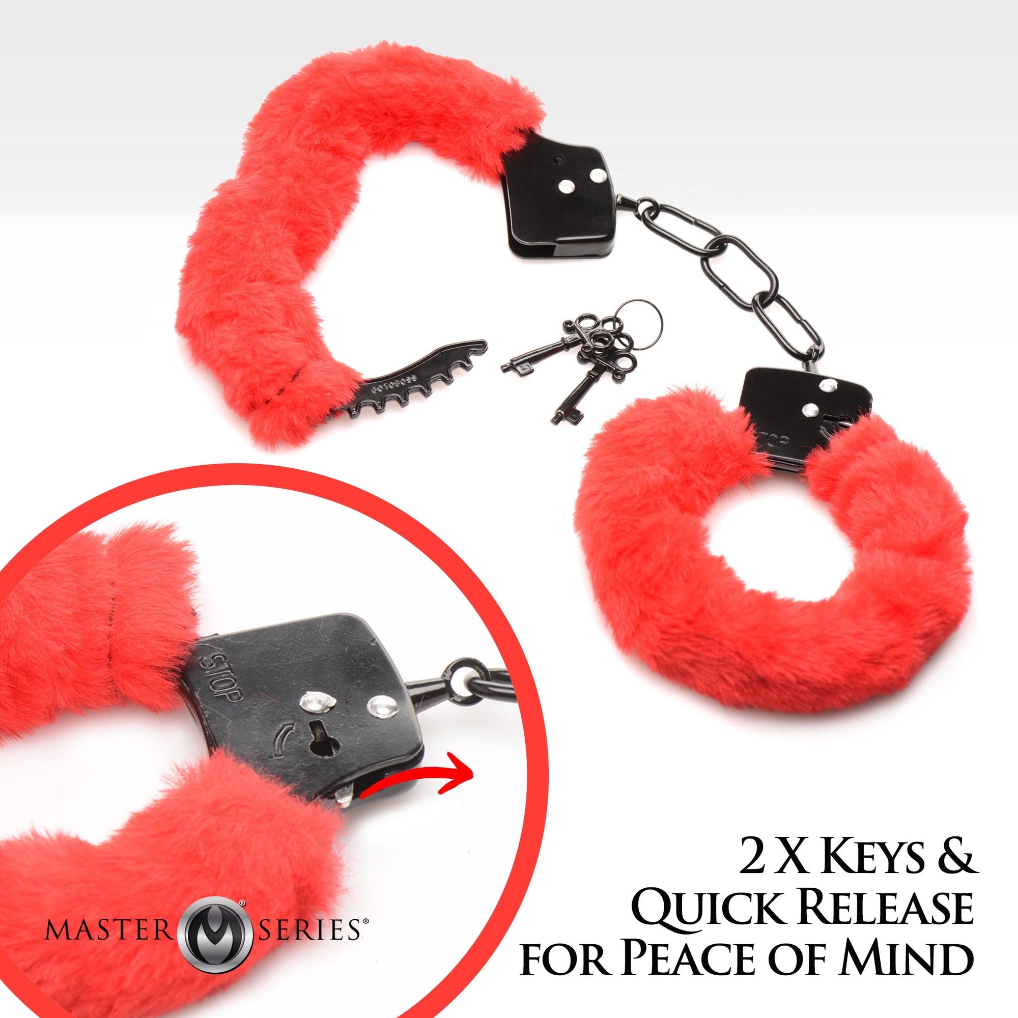 XR Brands - Cuffed In Fur Handboeien - Rood - Afbeelding 4
