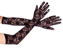 Bardzo długie koronkowe rękawiczki CZARNE