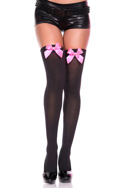Thigh High Stockings With Pink Bow