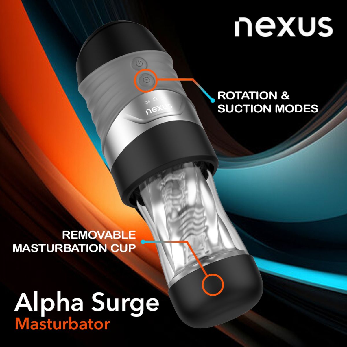 Nexus – Alpha Surge Masturbator met Rotatie & Zuigfunctie – Zwart - Afbeelding 13