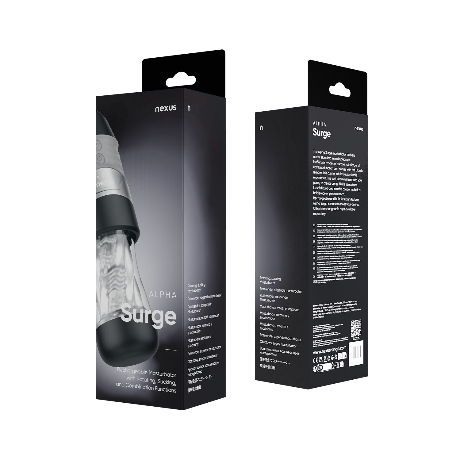 Nexus – Alpha Surge Masturbator met Rotatie & Zuigfunctie – Zwart - Afbeelding 12