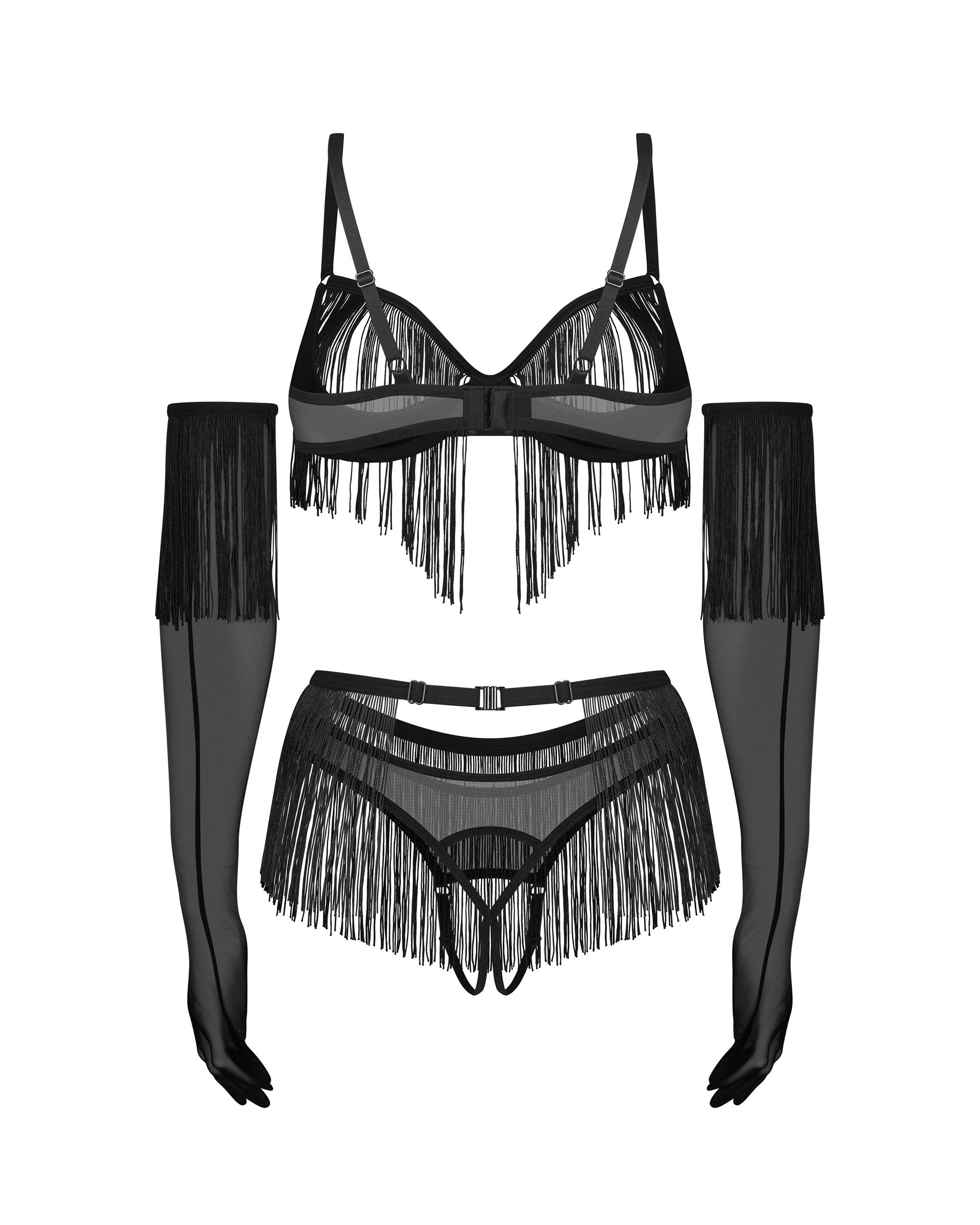 Obsessive - Rossay 4-delige Open Set - Zwart - Afbeelding 7