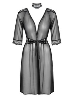 Lucita Sheer Kimono mit Halsband - Schwarz