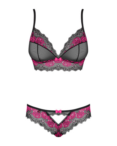 Ensemble Lingerie Millesia Noir/rose - Soutien-gorge 90B, String Taille 2 (38)