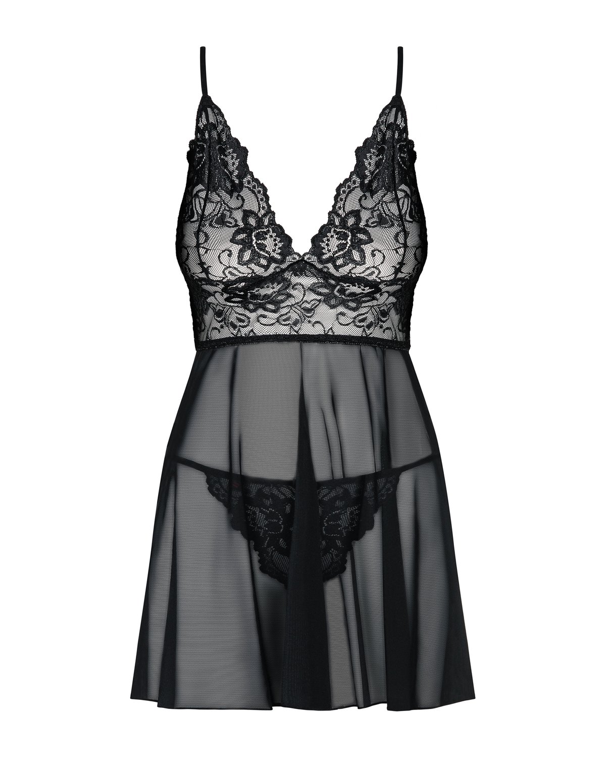 Obsessive - Idillia Babydoll en String - Zwart