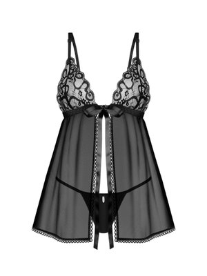 Obsessive - Blomentis Babydoll en String - Zwart
