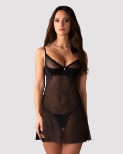 Obsessive - Stelisa Chemise & Thong - Black