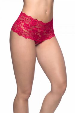 Lace Crotchless Shorts - Red