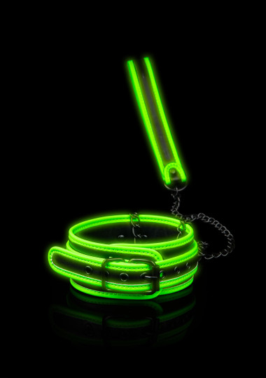 Collare con guinzaglio - Glow in the Dark - Verde neon/nero - EasyToys
