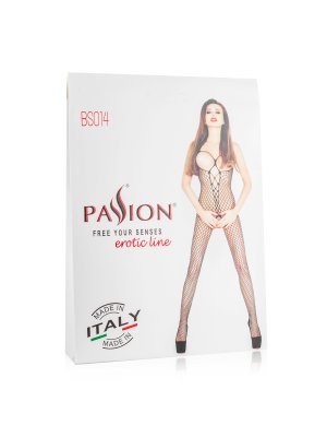 Rode netstof bodystocking met open cups