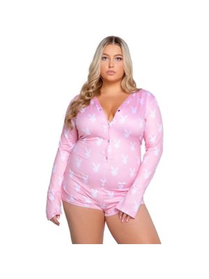 Playboy Lingerie - Slumber Bunny Curvy Onesie - Roze
