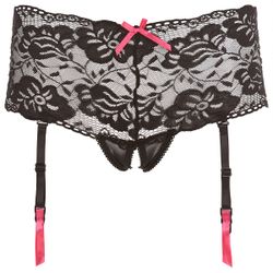 Lace Garter Belt With Open Crotch - Black/Pink