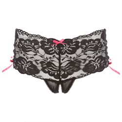 Lace Panty with Open Crotch - Black/Pink