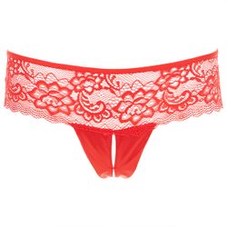 Lace Panty with Open Crotch - Red