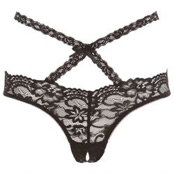 Oh My Lace Lace Panty with Open Crotch - Black