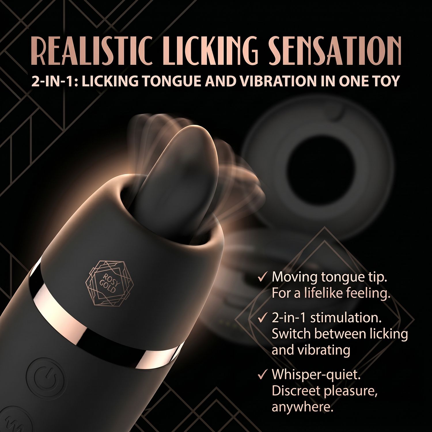 Rosy Gold – Licking Stimulator met Luxe Oplaadcase – Zwart - Afbeelding 2
