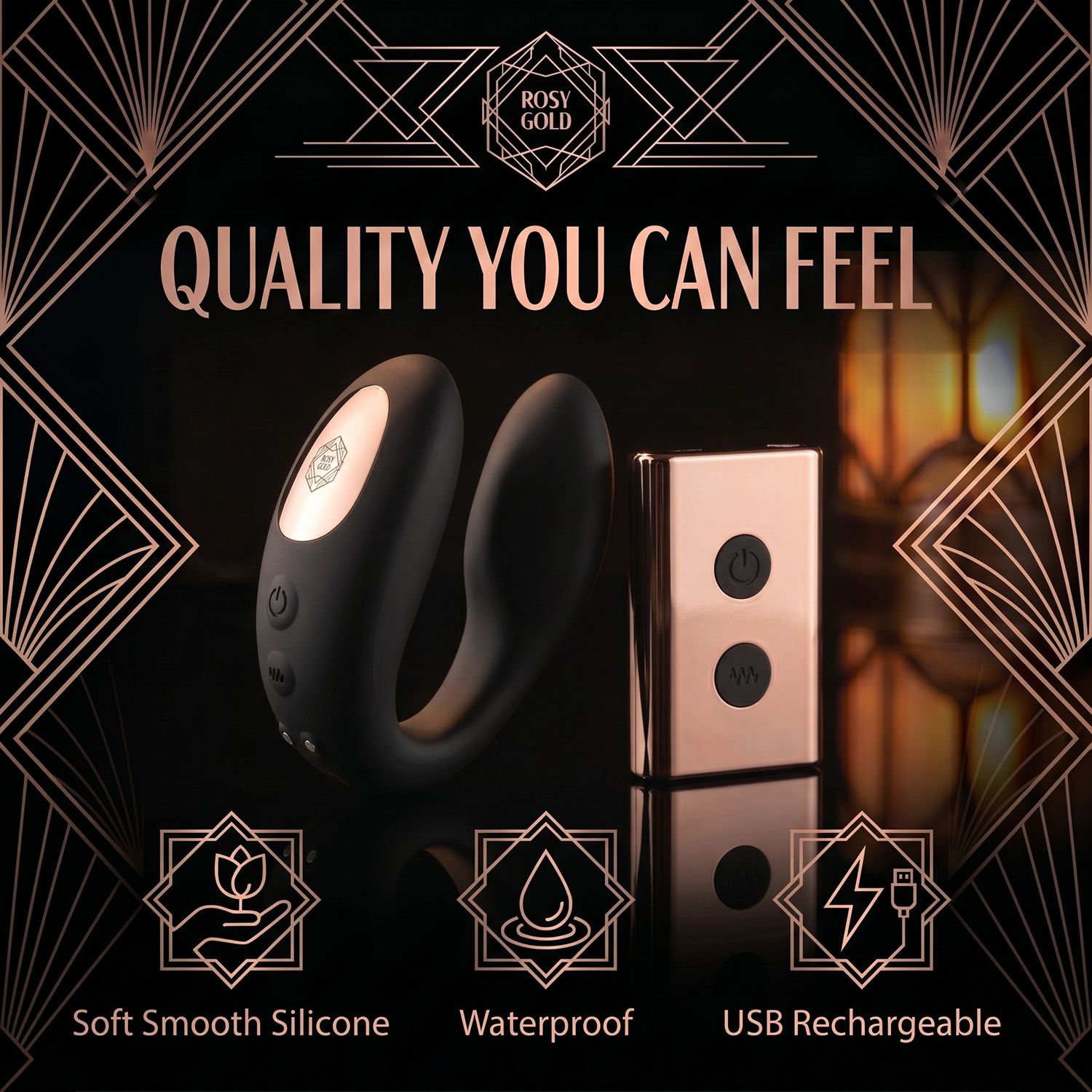 Rosy Gold – C-Shape Vibrator met Luxe Oplaadcase – Zwart - Afbeelding 6