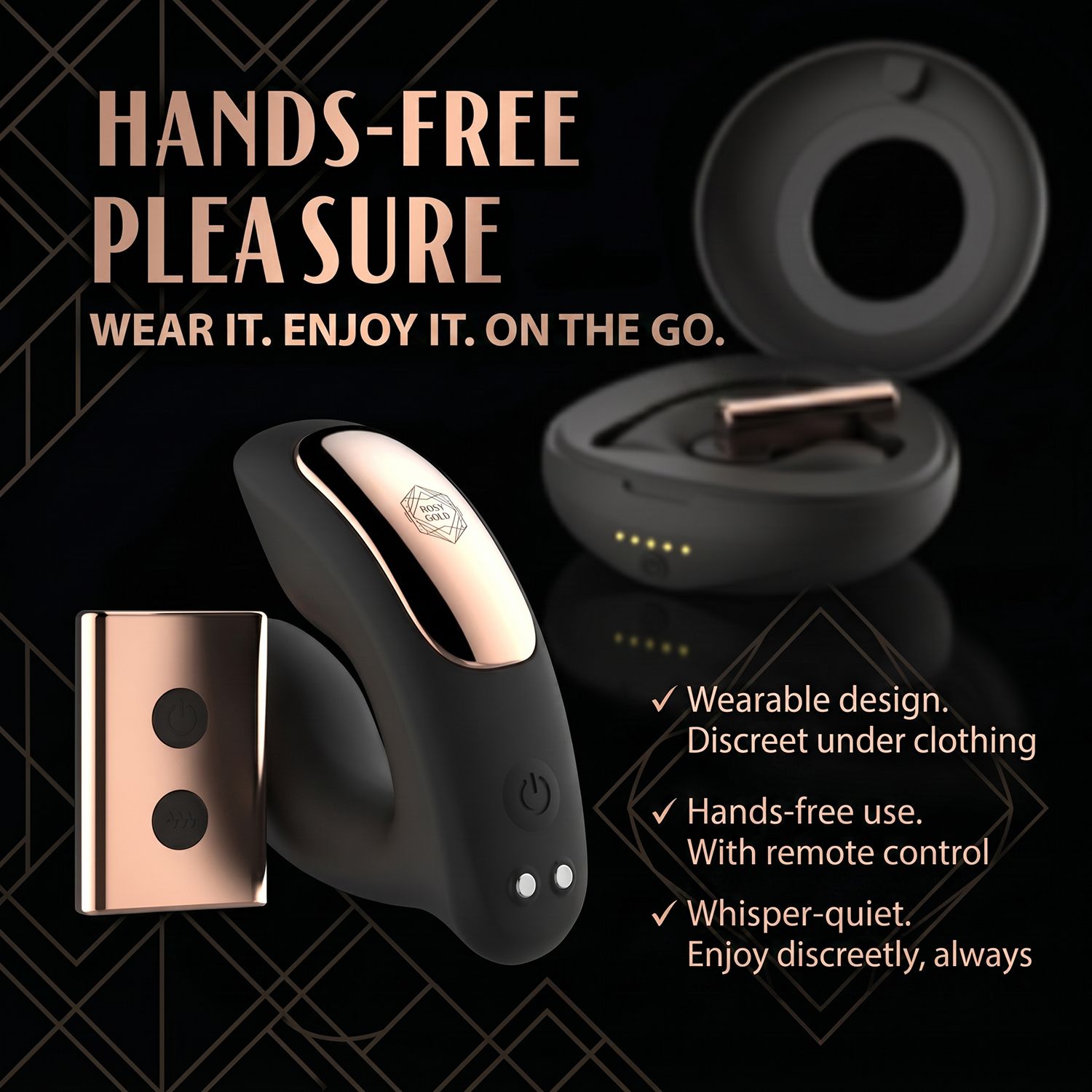 Rosy Gold – Wearable Vibrator met Luxe Oplaadcase – Zwart - Afbeelding 2