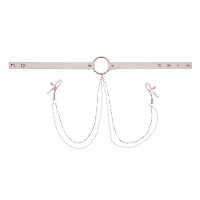 Sportsheets – S&M Peaches ‘n CreaMe Halsband mit Brustwarzenklemmen – Cream