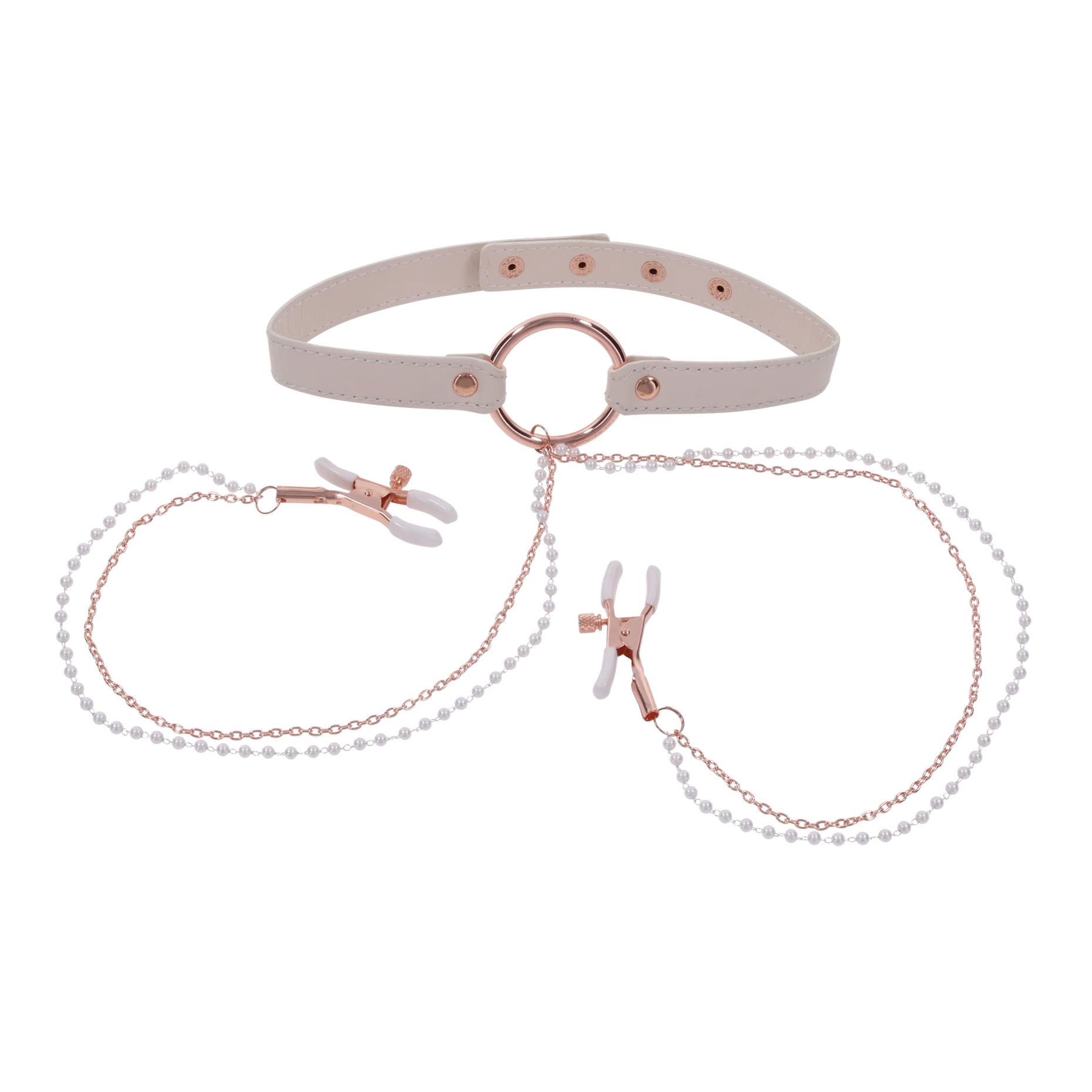 Sportsheets – S&M Peaches ‘n CreaMe Halsband met Tepelklemmen – Cream - Afbeelding 2