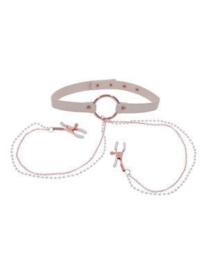 Sportsheets – S&M Peaches ‘n CreaMe Halsband met Tepelklemmen – Cream