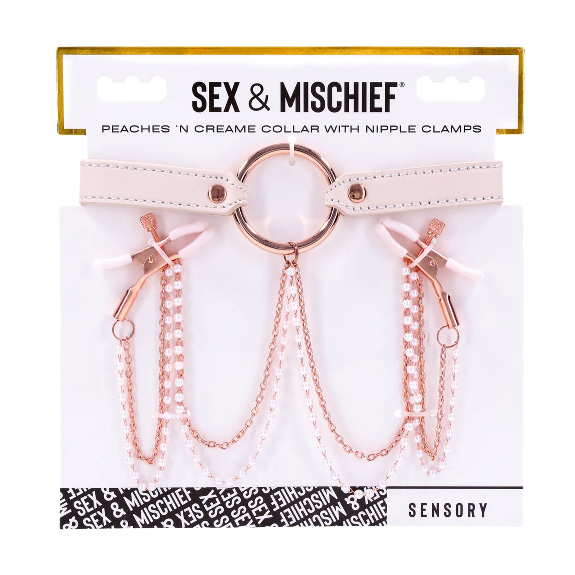 Sportsheets – S&M Peaches ‘n CreaMe Halsband met Tepelklemmen – Cream - Afbeelding 4