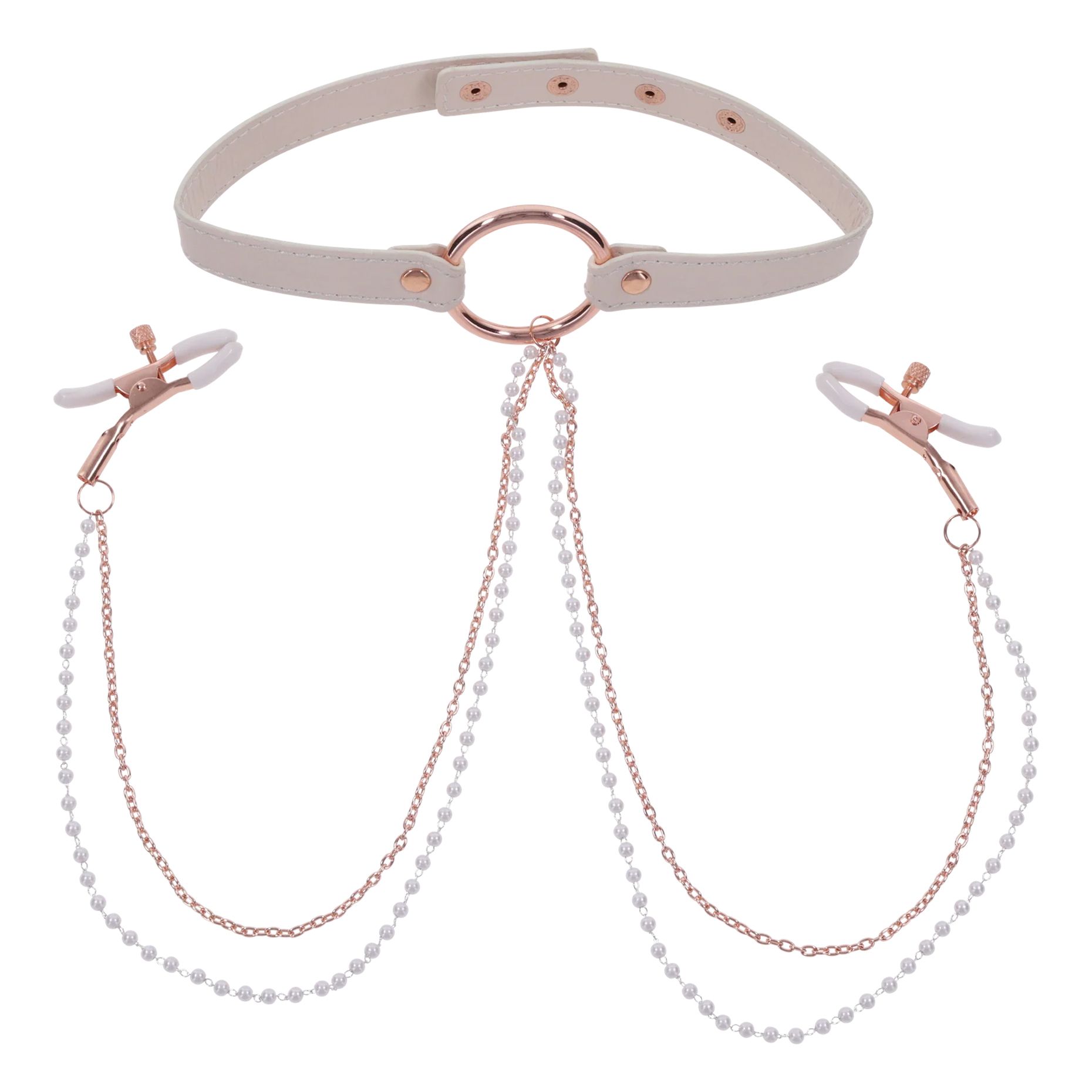 Sportsheets – S&M Peaches ‘n CreaMe Halsband met Tepelklemmen – Cream - Afbeelding 5