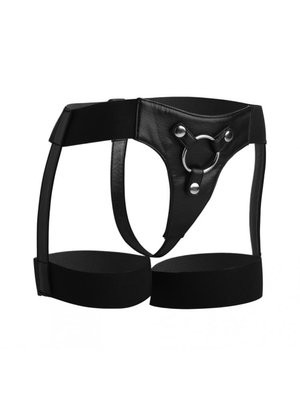 Zwart strap on harnas jarretel stijl