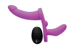 XR Brands - Dildo Doble Vibrante con Arnés - Morado
