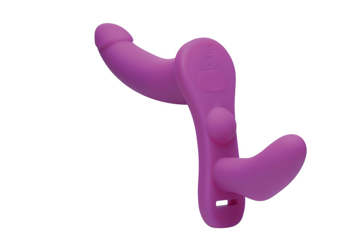 XR Brands - Dubbele Vibrerende Dildo Met Harnas - Paars