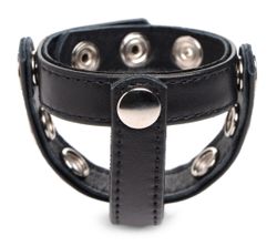 Cock Gear Adjustable Leather Cock and Ball Ring With Studs - Black