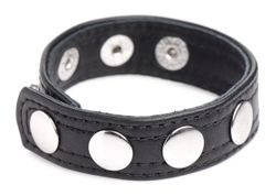 Cock Gear Adjustable Leather Cock Ring With Studs - Black