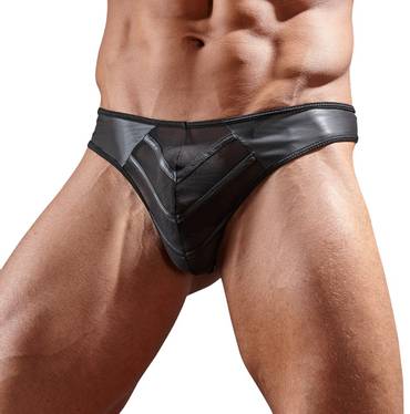 Faux Leather G-String With Powernet Inserts Faux Leather G-String With Powernet Inserts