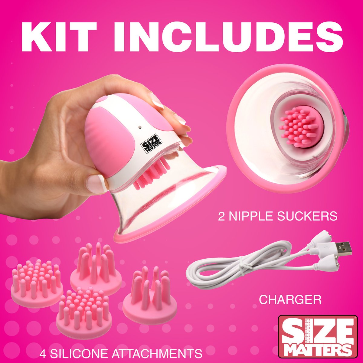 SIZE MATTERS - Roterende Tepelzuigers - 4 Opzetstukken