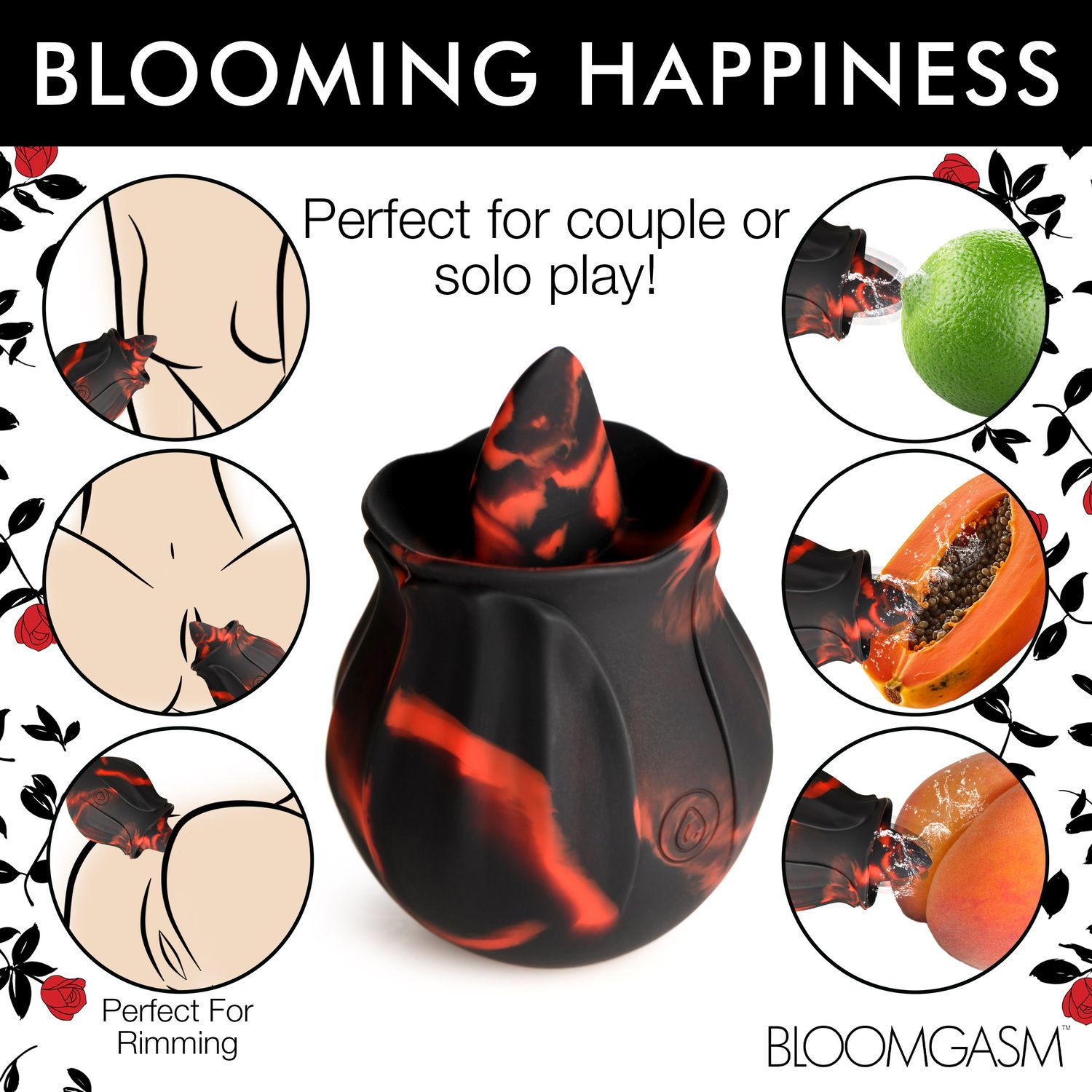 BLOOMGASM - Black Kiss Rimmende Roos Vibrator - Rood/Zwart foto 10