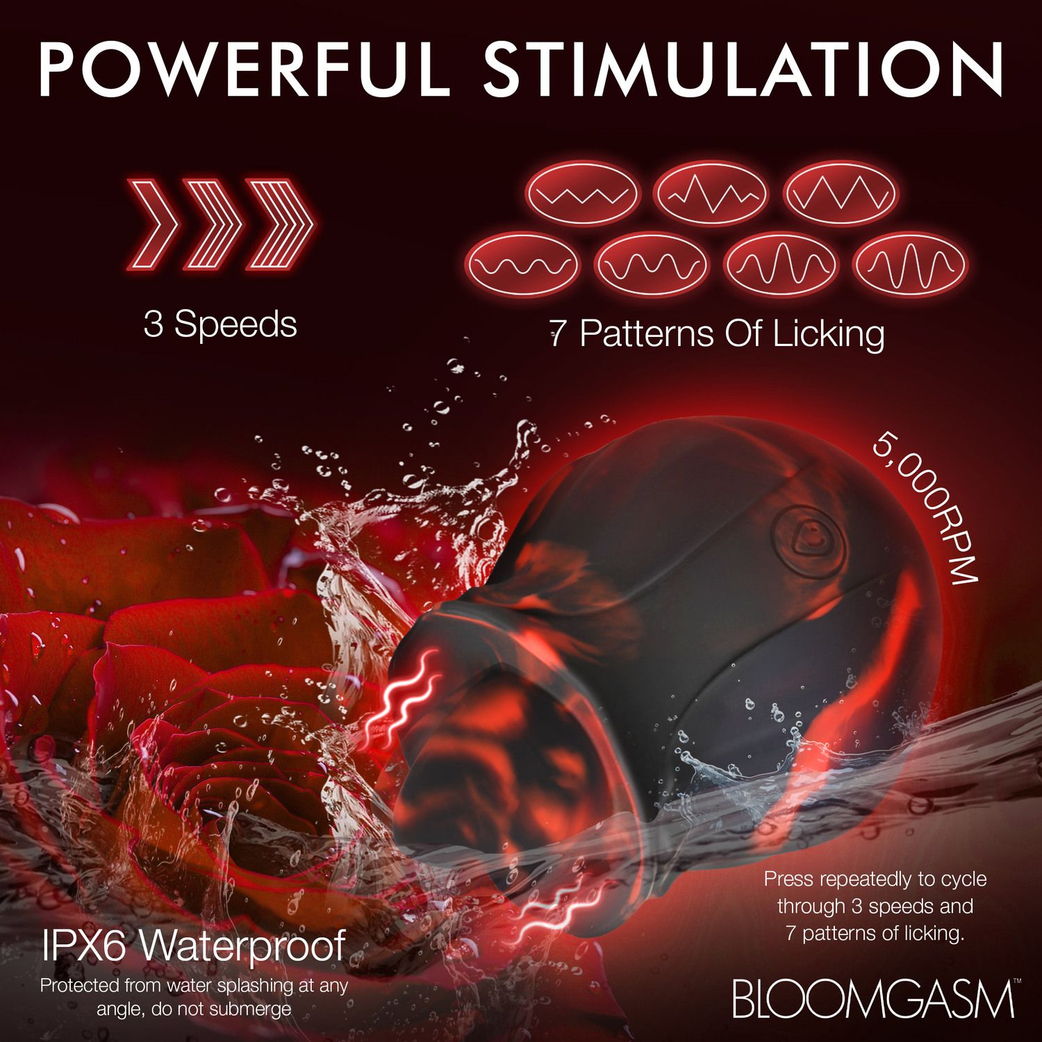 BLOOMGASM - Black Kiss Rimmende Roos Vibrator - Rood/Zwart foto 13