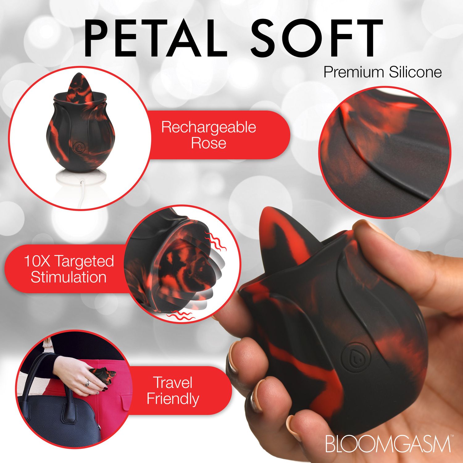 BLOOMGASM - Black Kiss Rimmende Roos Vibrator - Rood/Zwart foto 14