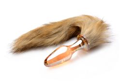 TAILZ - Fox Tail Glass Anal Plug - Orange with Faux Fur Tail