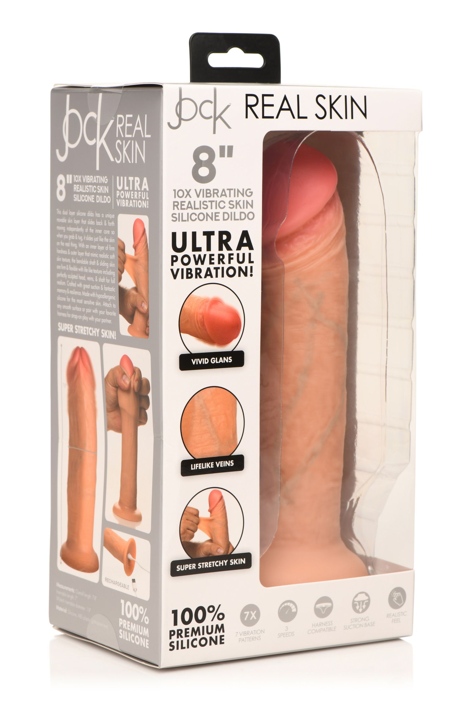 JOCK - Real Skin Vibrerend Dildo - 20 cm & Lichtkleurig - Afbeelding 20