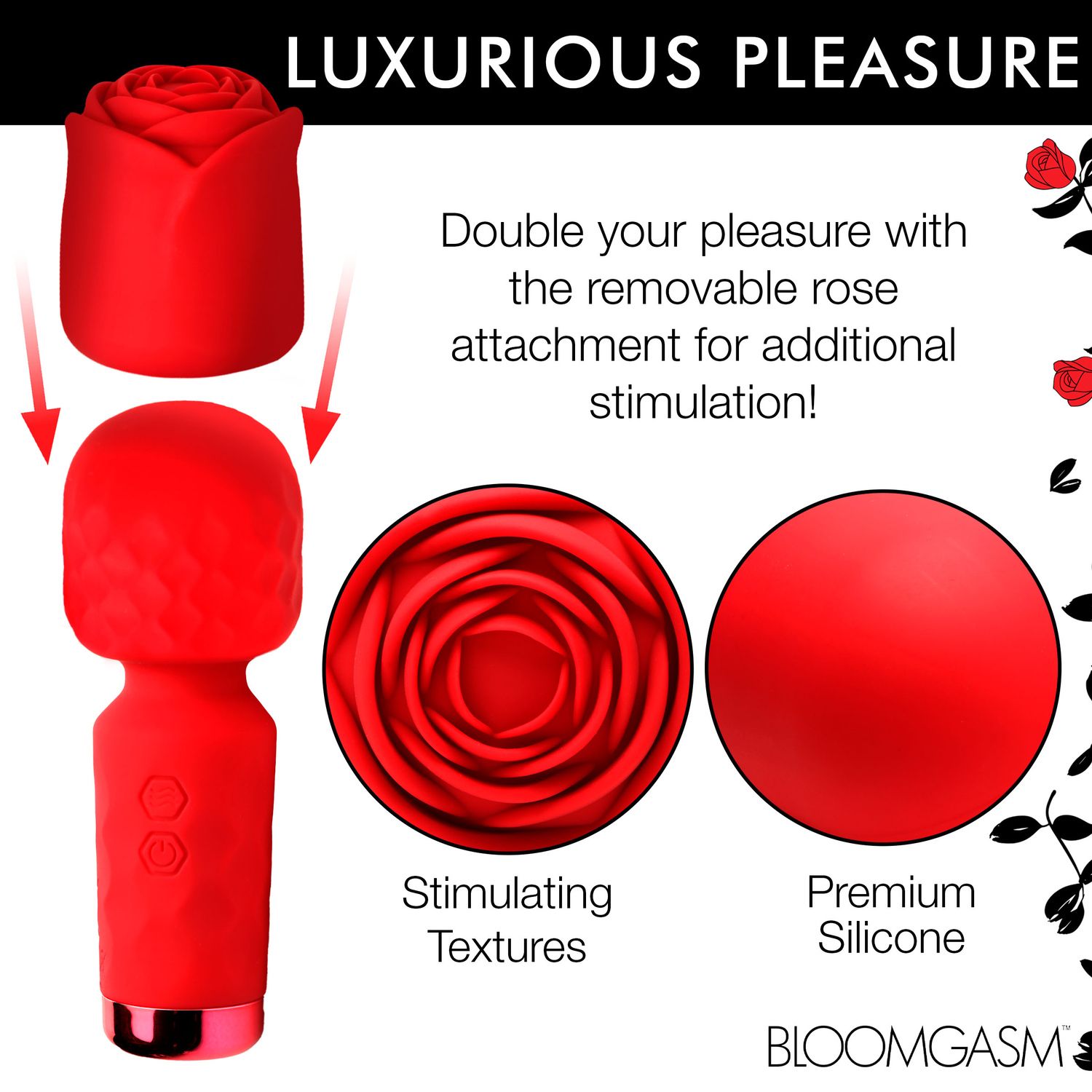 BLOOMGASM - Pleasure Rose Mini Wand Vibrator - Rood - Afbeelding 8