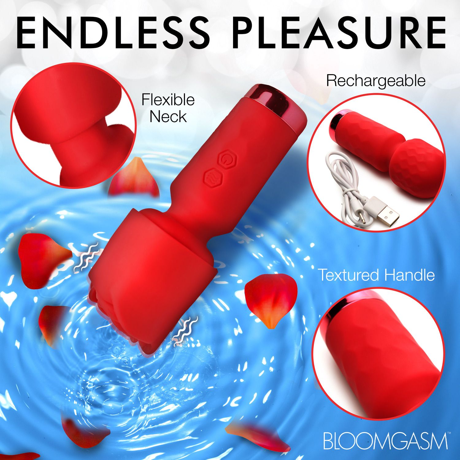 BLOOMGASM - Pleasure Rose Mini Wand Vibrator - Rood - Afbeelding 14