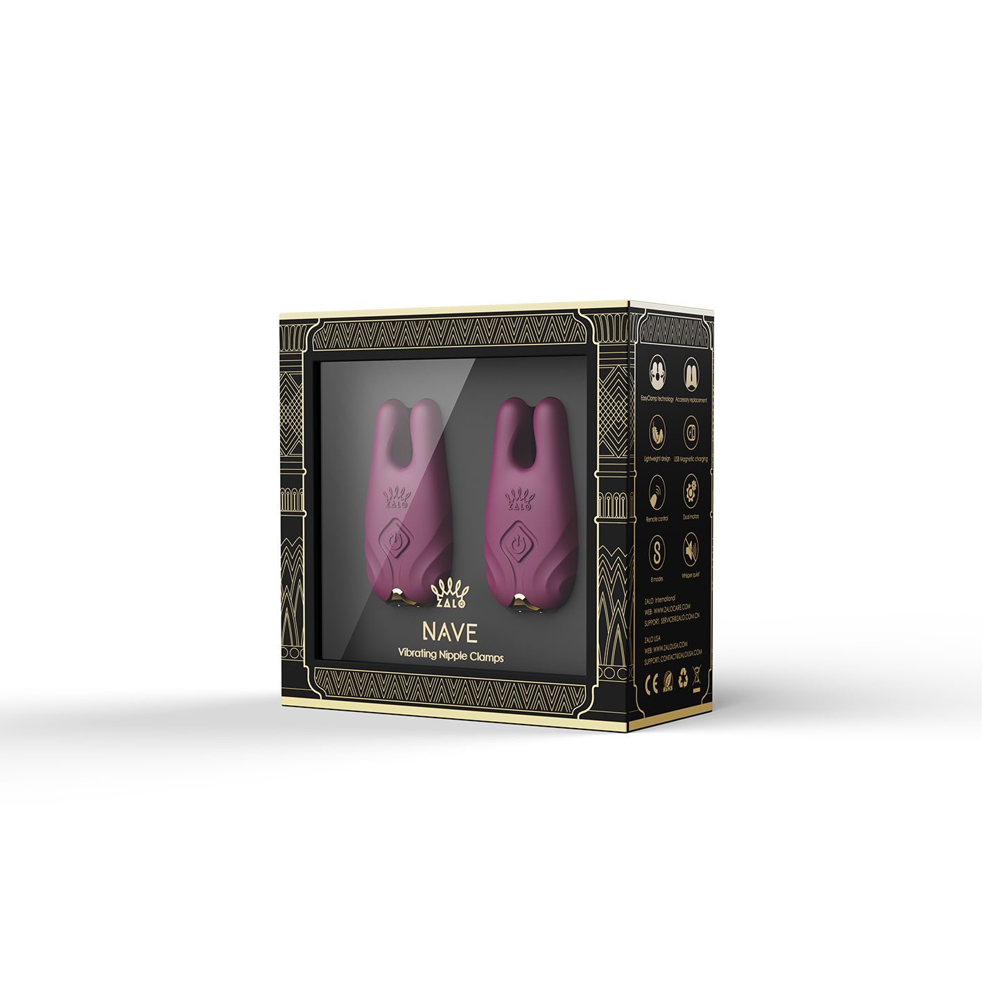 Zalo - Nave Wireless Vibrating Nipple Clamps Velvet Purple - AMORELIE